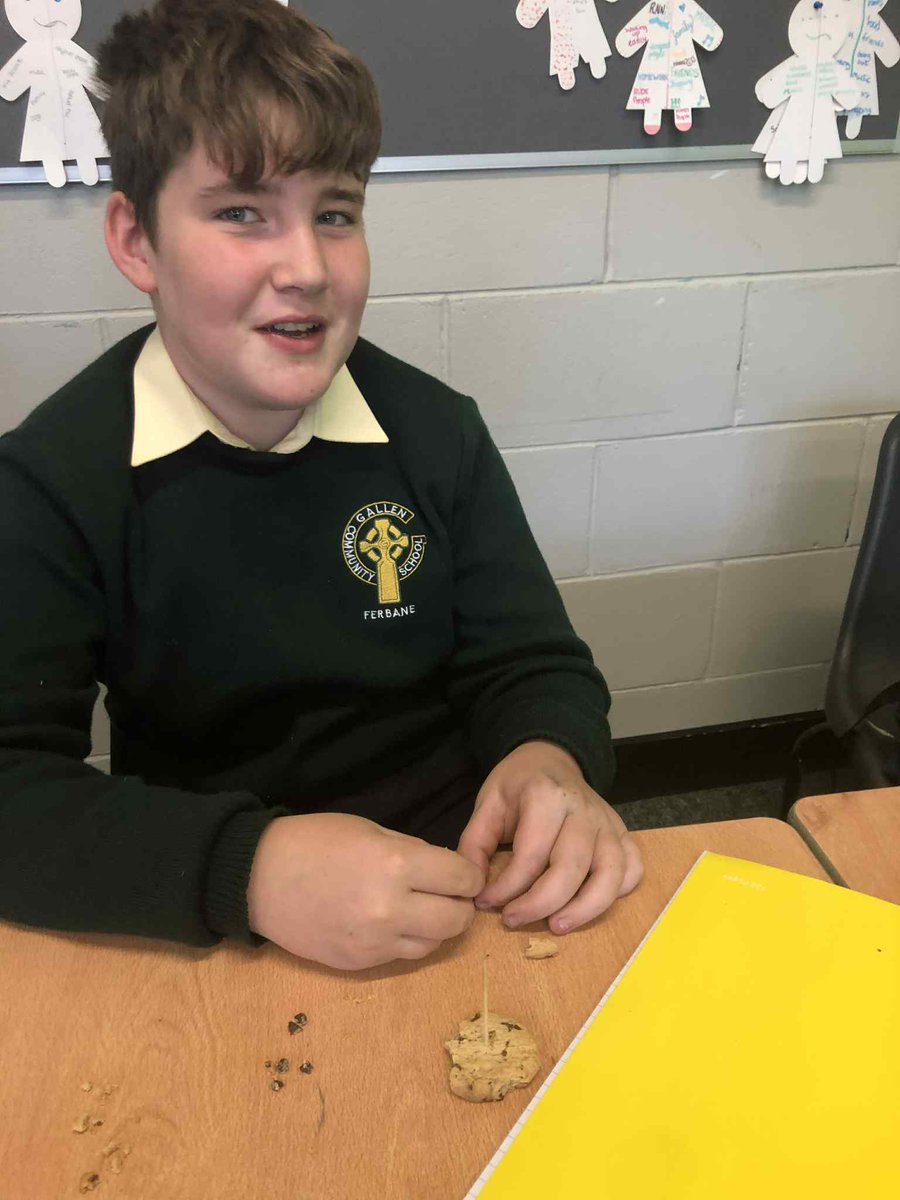 1st year History students learning to be archaeologists at work. Students excavated chocolate chip artefacts from cookies, recording their finds as they went. All were sealed safely in an airtight container ready for display in the National Museum. Thanks to Ms. Molloy Roche.