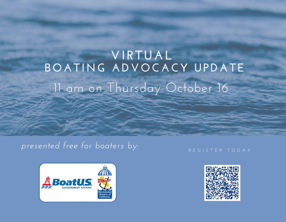Register for our free RBOC &amp; BoatUS Virtual Boater Advocacy Update on October 16. Timely updates on key issues including: golden mussels, marine flares, registration fees, copper-based anti-fouling paints, water conveyance, E15 fuel, &amp; more! us02web.zoom.us/webinar/regist…