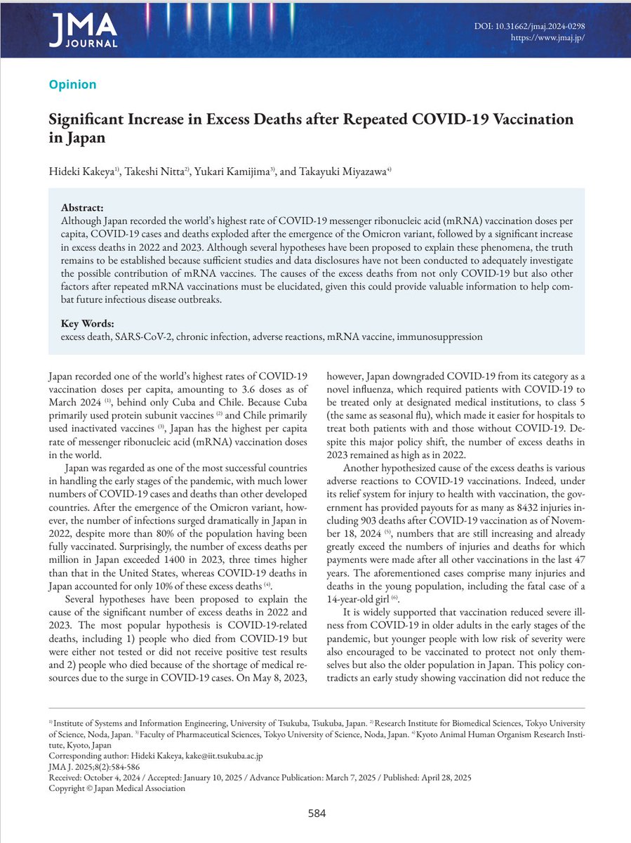 Significant Increase in Excess Deaths after Repeated COVID-19 Vaccination in Japan
Japan recorded one of the world’s highest rates of COVID-19 vaccination doses per capita, amounting to 3.6 doses as of March 2024