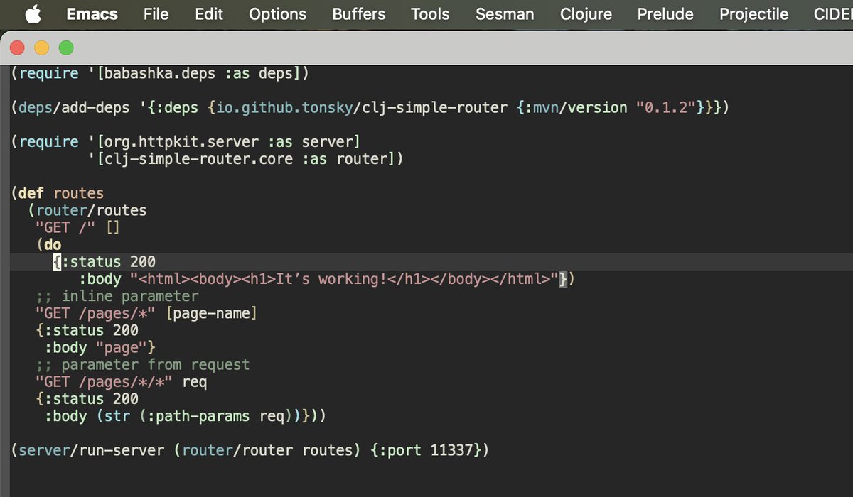 borkdude's tweet image. clj-simple-router by @nikitonsky works in #babashka too. #clojure