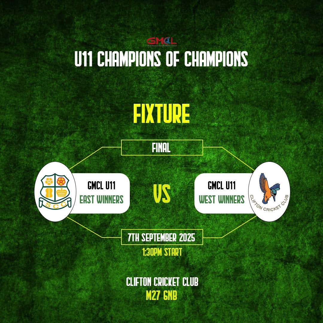 On Sunday our U11s will travel to <a href="/keviclifton/">Kevin Clifton</a> to complete in a champions of champions match,

Where the best side from the West will face the best side from the East in GMCL,

The game starts at 1:30pm and any support will be welcome 💛💚