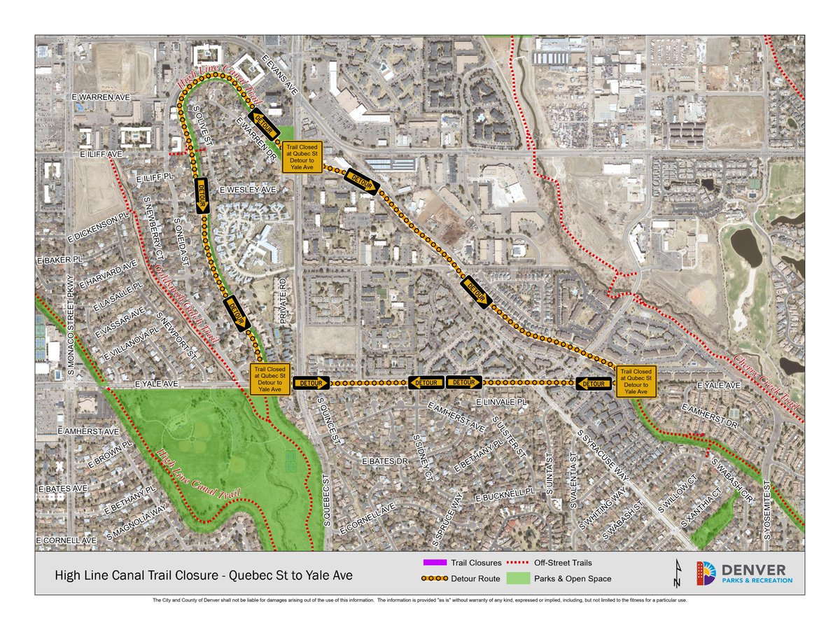 denverparksrec's tweet photo. TRAIL DETOUR | Starting September 8, 2025: A section of the High Line Canal Trail will be closed for construction until early December. Please follow the detour. Learn more at https://t.co/wSZjtvh21b. https://t.co/GHmEYPYshy