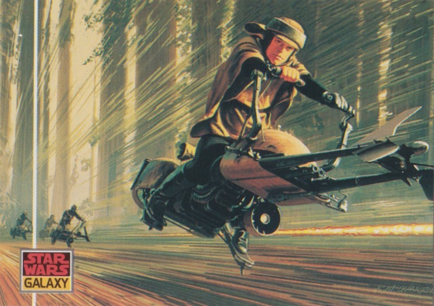 AustinGorton's tweet photo. Card #045: The Speeder Bike Chase
We were so close to Space Vespas decades earlier!
#TradingCardADay #SWG1 #StarWars #RalphMcQuarrie #DesignofStarWars #ReturnOfTheJedi #LukeSkywalker https://t.co/cgWCd1CpZr