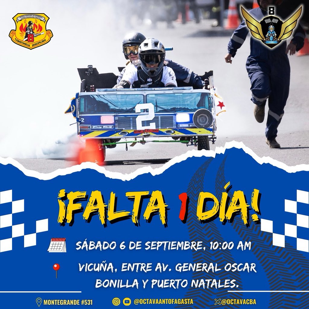 🔥🚒 ¡Mañana es día de carrera!
Nos vemos desde las 10:00 AM en calle Vicuña, entre Bonilla y Puerto Natales 💀🙌

#AutosLocos #Antofagasta