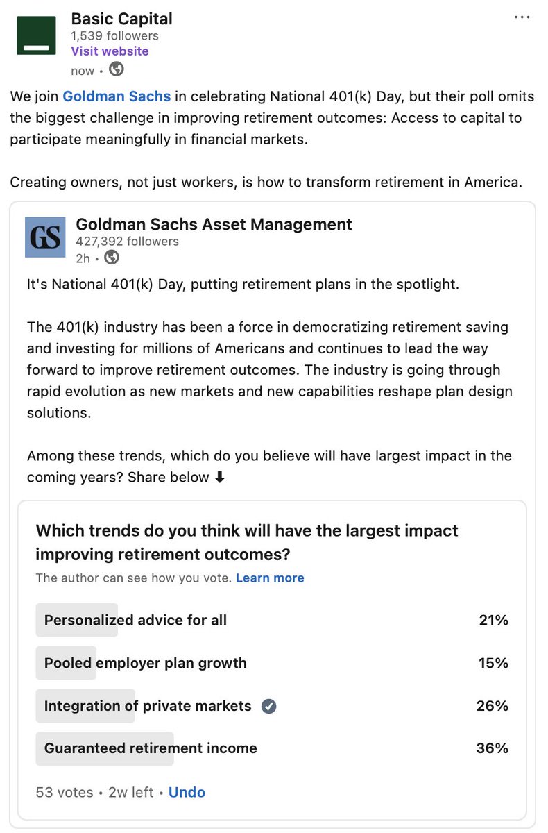 Hunter π (@rhunterh) on Twitter photo Itβs ok if <a href="/getbasiccapital/">Basic Capital</a> has a little fun on LinkedIn on a Friday. Happy National 401k Day <a href="/GoldmanSachs/">Goldman Sachs</a> Itβs ok if <a href="/getbasiccapital/">Basic Capital</a> has a little fun on LinkedIn on a Friday. Happy National 401k Day <a href="/GoldmanSachs/">Goldman Sachs</a>