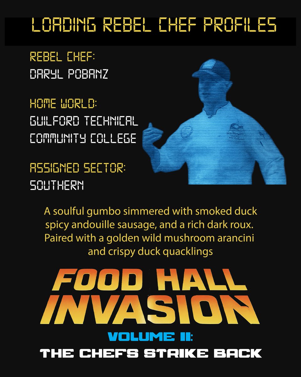 ✨ Welcome back, Chef Daryl Pobanz! He’s returning to the Invasion with a Southern-inspired creation that’s as soulful as it is bold. Get ready for rich flavors, deep tradition, and a rebel twist you won’t want to miss.

🚨 Get your tickets now! FoodHallInvasionNWNC.org