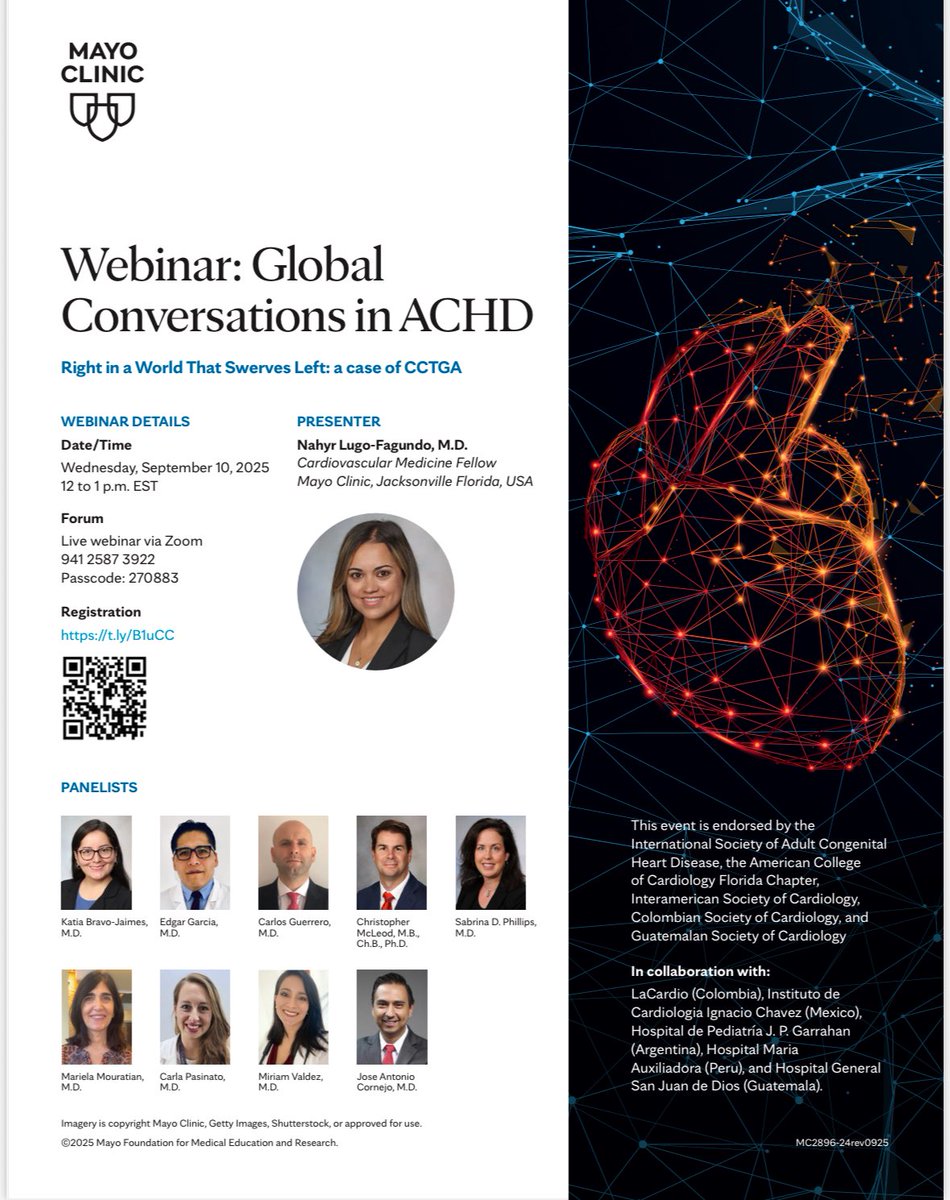 🚨#ACCFIT #ACHD #CardioTwitter #MedEd

Join us in our 26th session of “Global conversations in ACHD” 

September 10th, 12-1pm EST

t.ly/B1uCC

With endorsement from <a href="/ISACHD/">Int’l Society for Adult Congenital Heart Disease🌎</a> <a href="/FloridaACC/">Florida Chapter ACC</a> <a href="/SIAC_cardio/">SIAC</a> <a href="/sccccardio/">Sociedad Colombiana de Cardiología</a> Sociedad Guatemalteca de Cardiologia

🇺🇸 🇲🇽 🇨🇴 🇵🇪 🇦🇷 🇬🇹