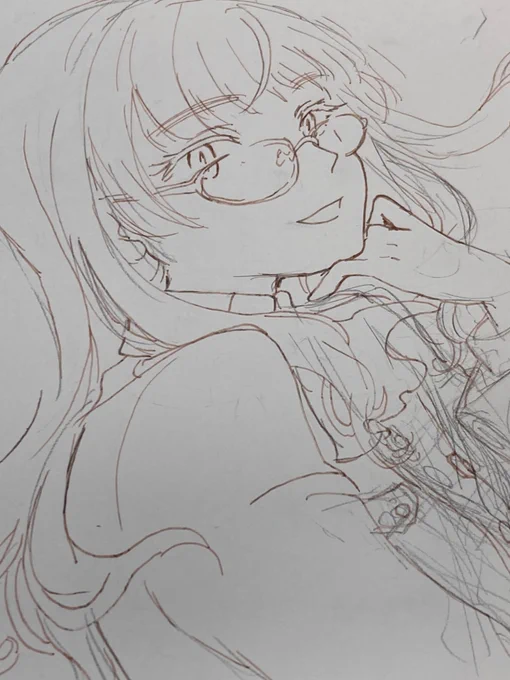 明日のこみトレ頒布用ミニ色紙絵。 ジョーちゃん、エイラ、サーニャ、線画途中のペリーヌさん(マジ天使)