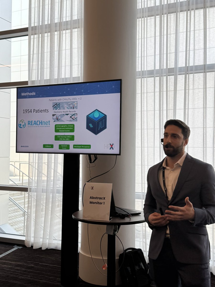 Should we just flip a coin for stroke risk in CHA₂DS₂-VASc &lt;2 patients? Instead, <a href="/MassadChristian/">Christian Massad</a> and <a href="/AbboudFHassan/">Abboud Hassan</a>’s ML model identifies high-risk patients within this "low-risk" group. A major step towards truly personalized anticoagulation therapy. #HRX2025 <a href="/experienceHRX/">HRX</a>