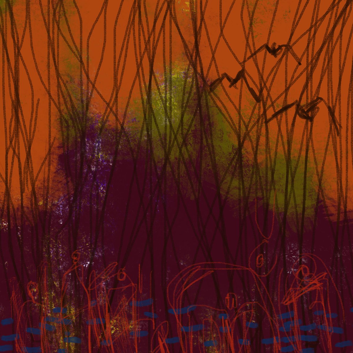 S U N S E T

Lost among the trees,
sunset rays cut through the dark,
shards of fleeting light

- Sumi Gous

Loose finger drawing on iphone