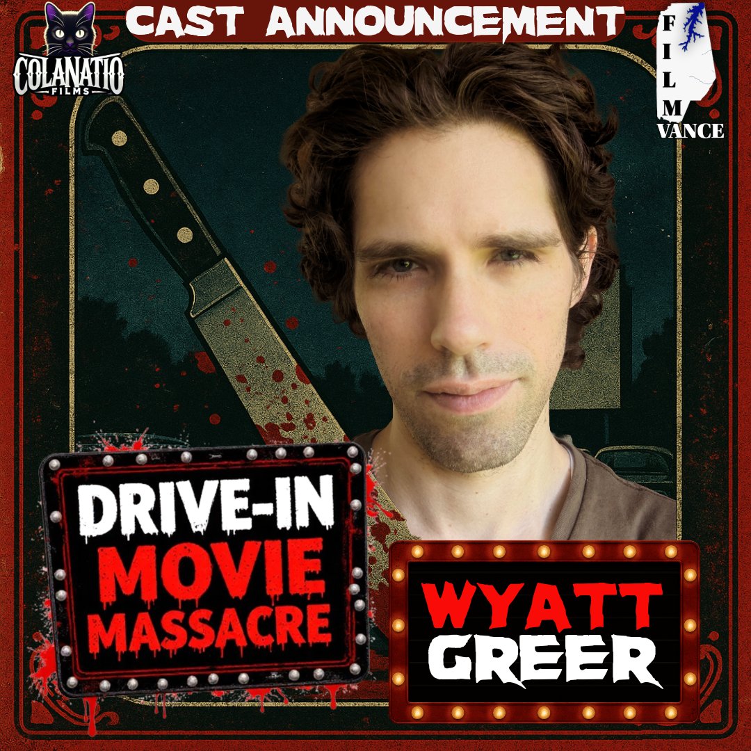ColaNatioFilms's tweet photo. Big welcome to Wyatt Greer, the newest face in Drive-In Movie Massacre! From his Littleton NC theatre roots to co-authoring Night Horrors Shunned by the Moon, Wyatt brings his love of storytelling to the bloody chaos of our Drive-In. Buckle up. https://t.co/gJnRUs8oRy