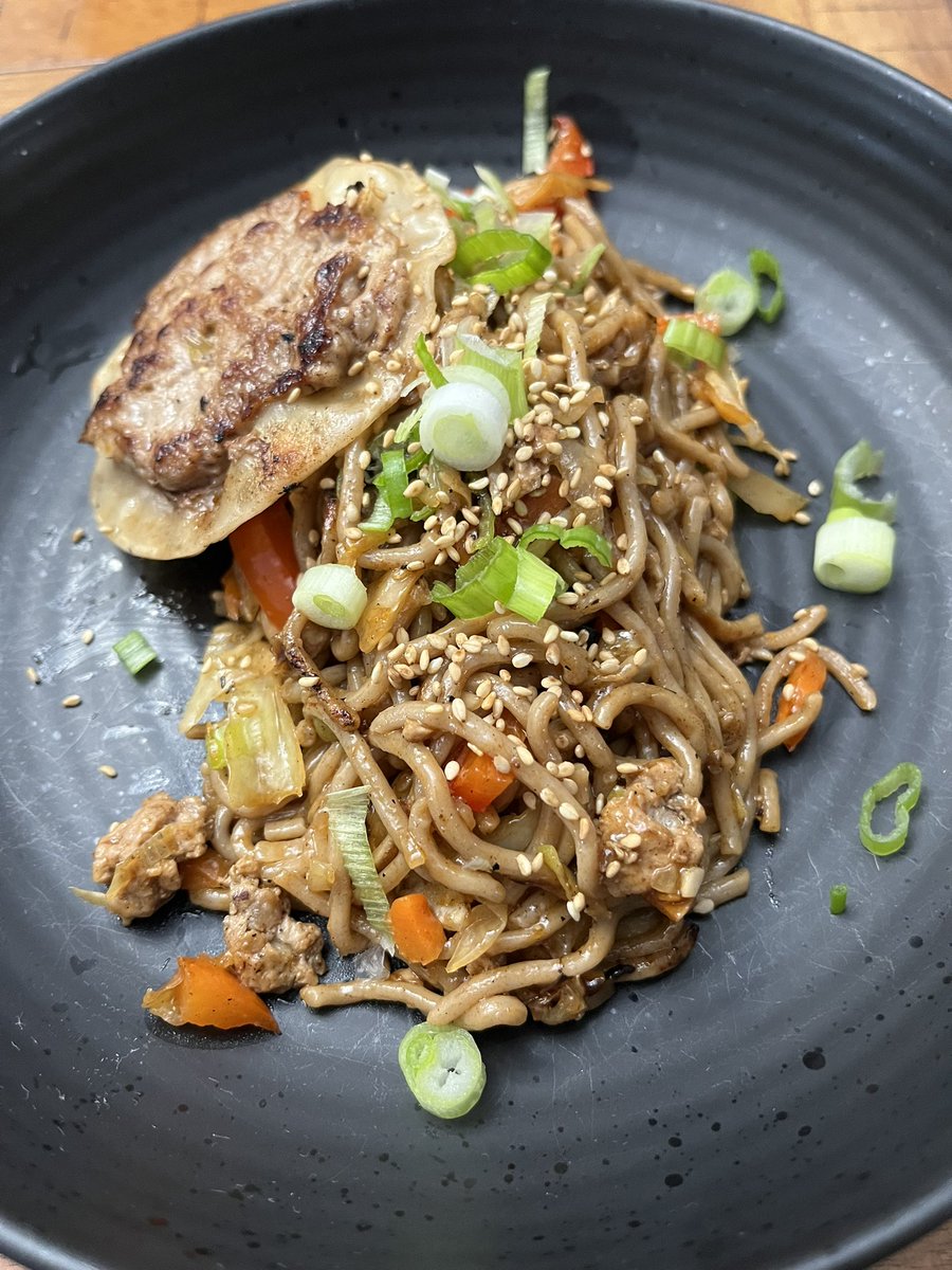 Blackstone pork dumplings and some stir fry noodles with the leftover dumpling filling. 

All the greatness of dumplings and none of the wrapping and sealing rigamarole.

4.8/5 Rising Suns.