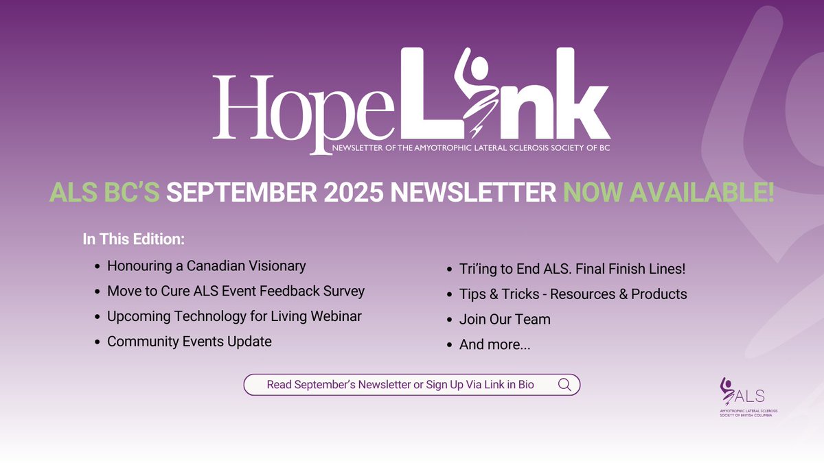 Our September e-newsletter has arrived! 💌 Explore the latest updates, inspiring stories, and meaningful resources to help stay connected with our community.

🔗 💙 Read the full edition: mailchi.mp/alsbc/hopelink…

#HopeLink #ALSBC #Community #InspiringStories #MakingADifference