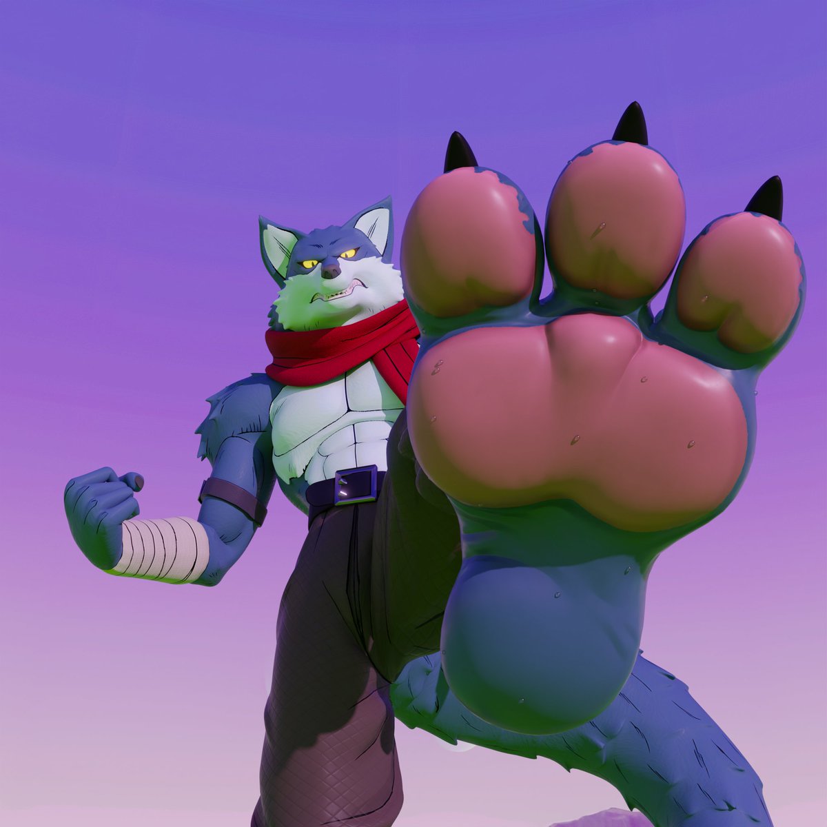 Looks like he's soaked up enough damage to strike back! Watch out! (Or dont)
 
Found Bergamo's old 3 toe model and decided what the  heck, a quick pic wont hurt XD
 
Hope ya'll enjoy!
 
Paws model by Kruk, Owned by SpaceOps
