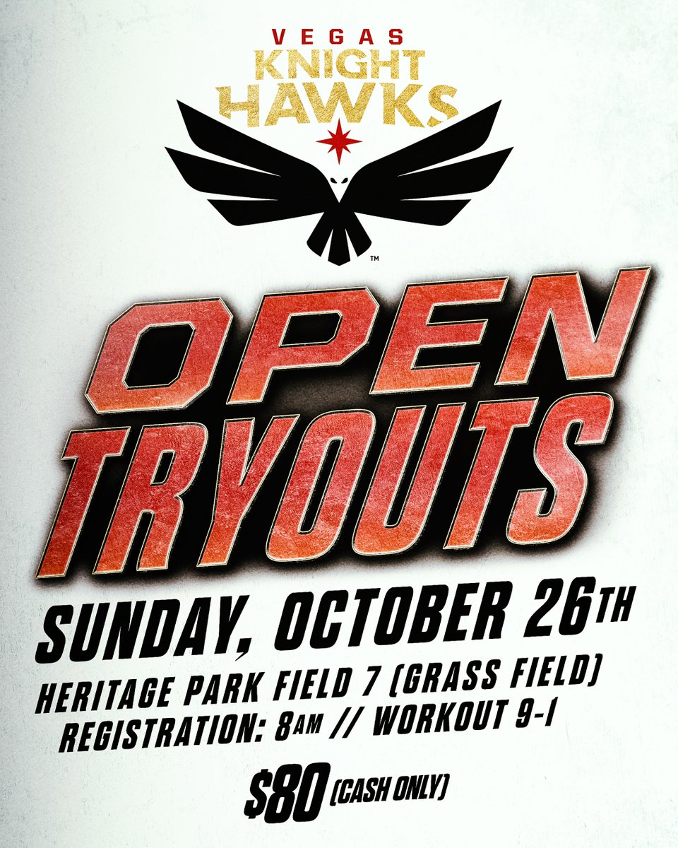 Vegas Knight Hawks (@knighthawksifl) on Twitter photo Come be a part of history! The Knight Hawks are hosting open tryouts this October 🏈
Got questions? Reach out to head coach Mike Davis:
📱 314-323-5866
🖥️ MDavis@KnightHawksFootball.com Come be a part of history! The Knight Hawks are hosting open tryouts this October 🏈
Got questions? Reach out to head coach Mike Davis:
📱 314-323-5866
🖥️ MDavis@KnightHawksFootball.com