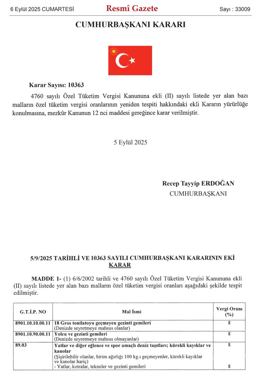 Geç kalınmış bir karar;

Yatlar ve deniz taşıtlarında %0 olan ÖTV vergisi %8'e yükseltildi.