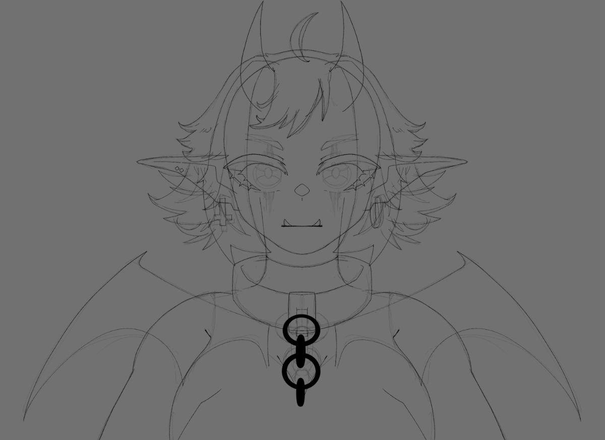 WIP - Hoping to have all the lineart and the majority of the rendering done by the end of next week. Prayge. Model is for <a href="/EnragedSmoli/">Asmoli Gobbi - Beelzegob</a> Working on <a href="/ninisnoir/">nini 🕷</a> Model next. All of this is streamed live @ twitch.tv/dddogdog if you wanna watch/learn to draw + rig models 💚