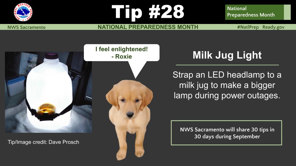 NWSSacramento's tweet photo. Tip 28: Here's an enlightening topic! Don't be kept in the dark during #NationalPreparednessMonth. #NatlPrep #CAwx https://t.co/npXaHVSrsQ