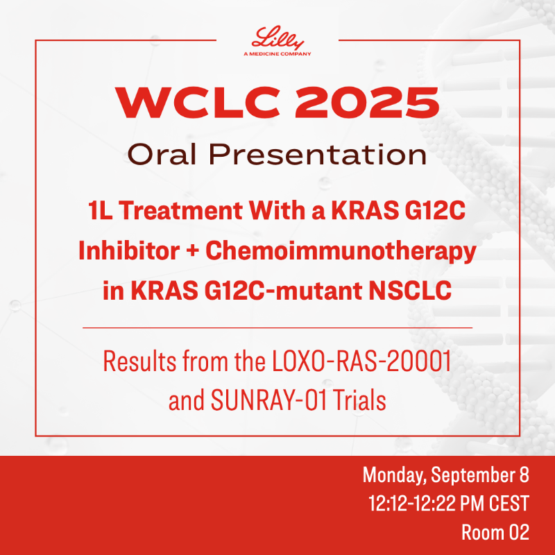 LillyOncMed's tweet photo. 🔬Oral presentation | WCLC 2025:

Efficacy and safety results from the LOXO-RAS-20001 and SUNRAY-01 trials, investigating 1L treatment with a KRAS G12C inhibitor + chemoimmunotherapy in KRAS G12C-mutant non-small cell lung cancer (NSCLC).

Click the link below to learn more.