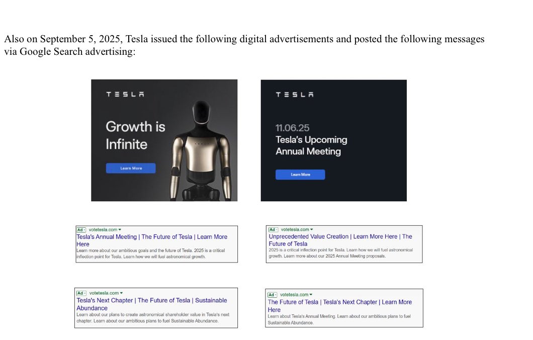 SawyerMerritt's tweet photo. Tesla is now running paid advertisements on Google Search encouraging Tesla shareholders to learn more about the upcoming stockholder meeting on Nov 6th. https://t.co/DMaxekB2MJ