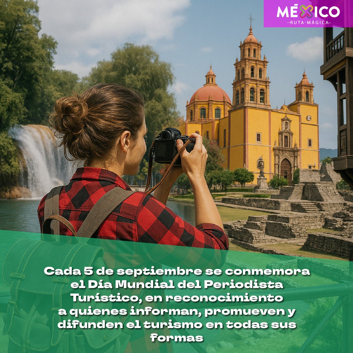 Hoy, 5 de septiembre, celebramos el Día Mundial del Periodista Turístico, profesionales que con ética y pasión que nos conectan con destinos, cultura y experiencias inolvidables. 
¡Gracias por inspirar nuestros viajes! 🌍🖋️🎒 #mxrutamagica
