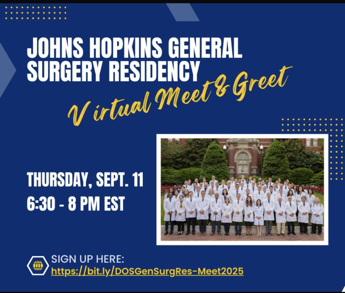 Gen Surg applicants— come hang out with Hopkins Surgery on 9/11!! bit.ly/DOSGenSurgRes-… <a href="/hopkinssurgery/">Hopkins Surgery</a>
