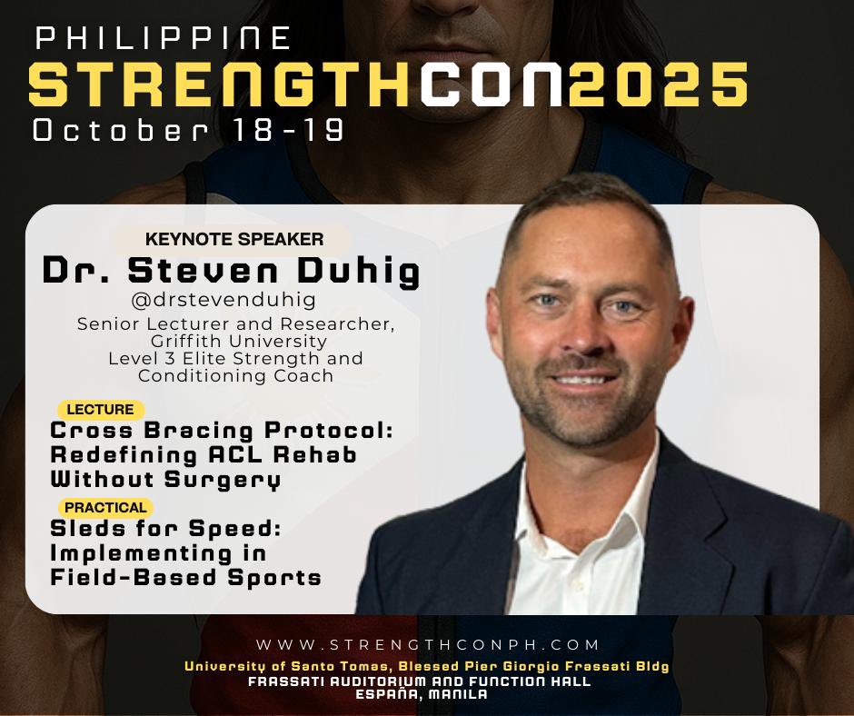 Excited to share that I’ll be heading to Manila this October 18–19 as a keynote speaker at Philippine StrengthCon 2025 🇵🇭💪

I’ll be presenting on two areas related to my research and applied coaching practice:
📖 Cross Bracing Protocol – redefining ACL rehab without surgery
🏋️
