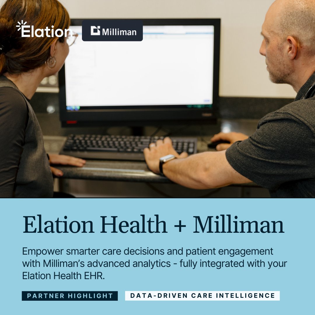 We're excited to partner with Milliman CareFlowIQ! This integration brings powerful clinical intelligence to our EHR, helping to transform fragmented patient data into clear, actionable insights for better care.

Learn more: ow.ly/QOHt50WPWVo

#ElationPartnerHub