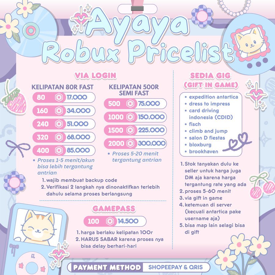 mcedical's tweet image. ⢀⠤⠤⣀ ⠀⡠ ⠉⠉⡀    ୨୧  ⁺ ⠲𓈒 ۫🩰  hello! . . 🎀
    ⠀⡅⠀   ⠤⠉⢱⠤ ⠀  ⡅  𓈃 roblox needs ⊹ ࣪ ˖ 🦢
   ⠀⠸⡀⠀⡠⠃⠈⠒⠤⠐⠸   trusted   Ꮺ   ⭐️  pages
      🐰 selamat  datang ...  tap ——  tap  🪷
       silahkan di order disini  %% 💬🌸 ୨୧ ⑅