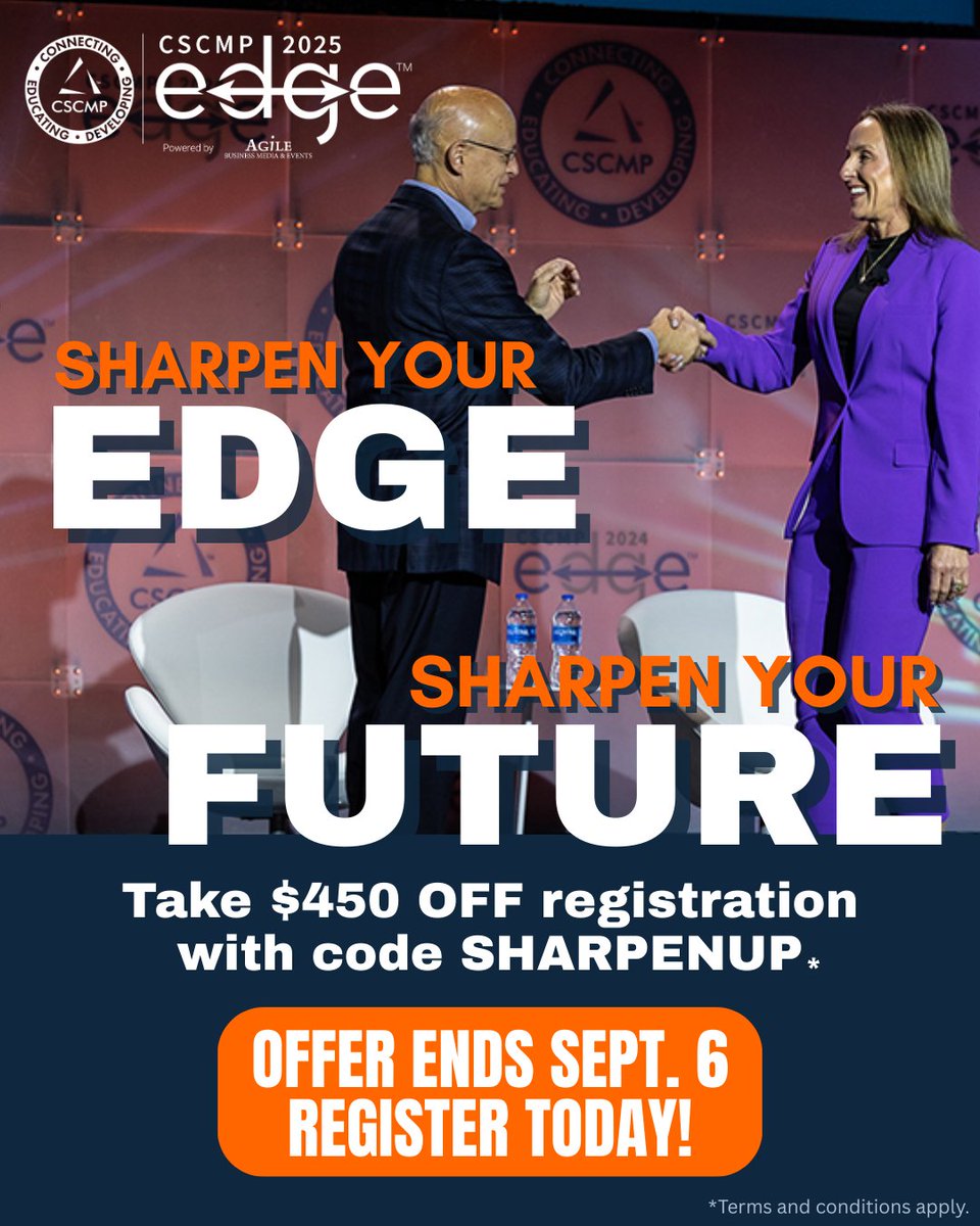CSCMPEDGE's tweet image. 🌟 LAST CHANCE to save $450 on supply chain's premier event™. Use code SHARPENUP now! We can't wait to see you there. cscmpedge.org/website/81276/…