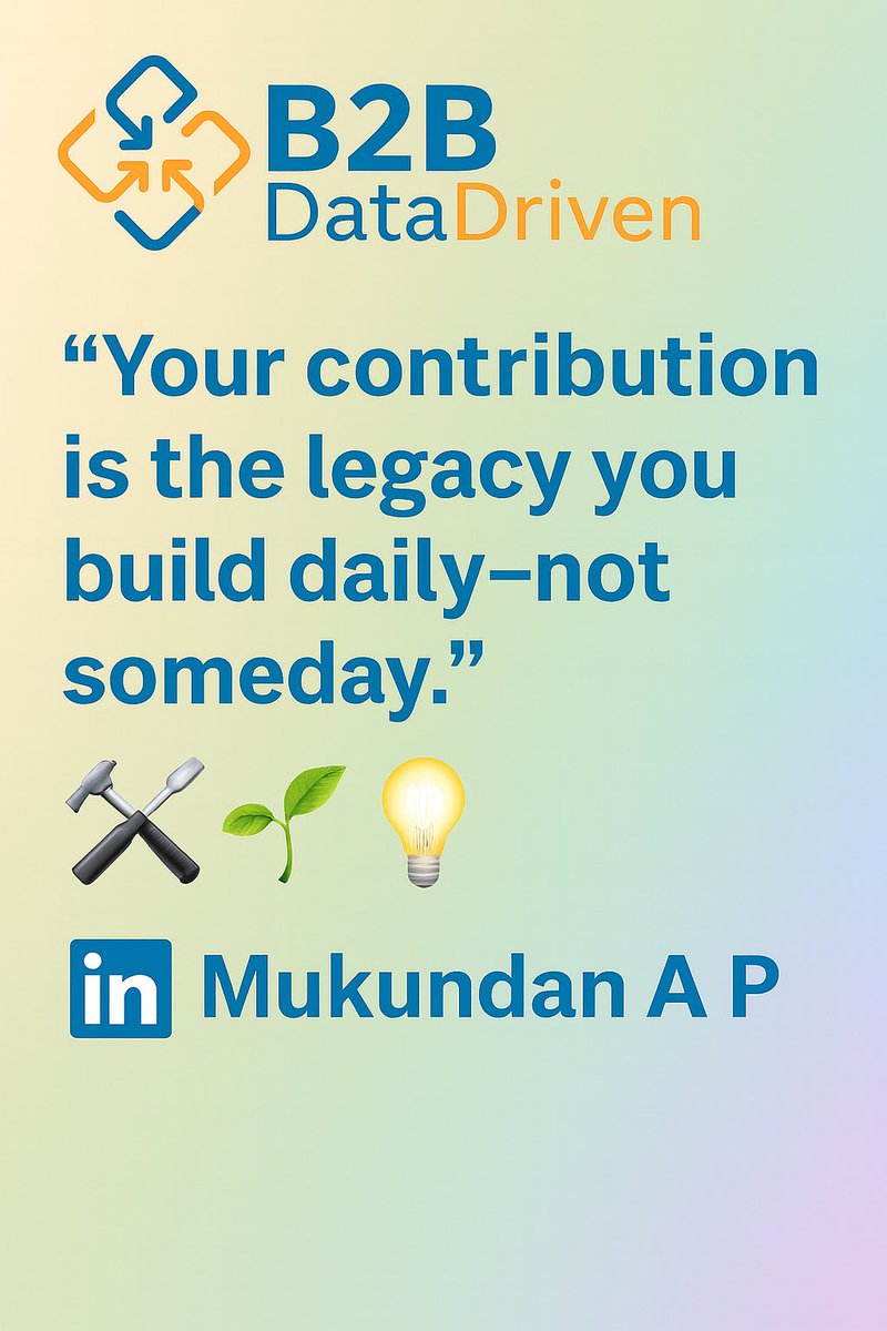 MukundanAP's tweet photo. Contribution isn’t what you give someday—it’s what you give today. 🌱
Every message. Every insight. Every action.
#Contribution #B2BMarketing #LeadWithValue #LegacyBuilder https://t.co/quuk7TCDsC