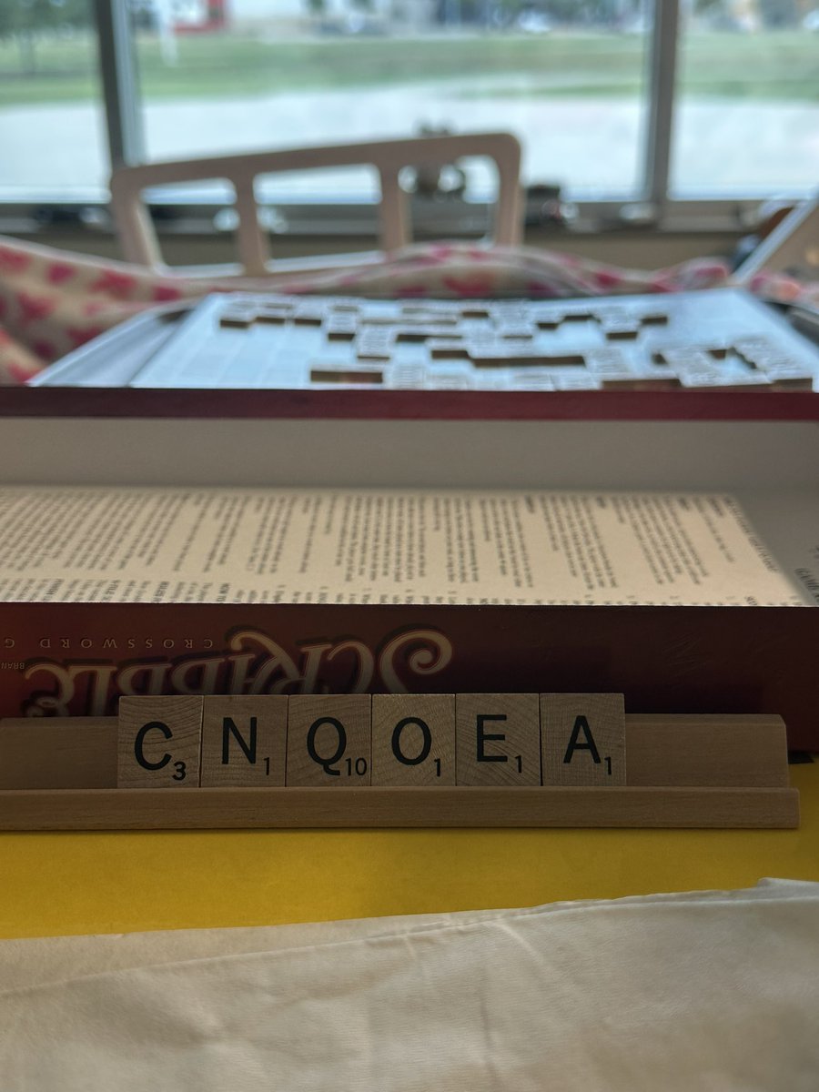playing scrabble in the hospital, and i’m getting my ass kicked by my mom. some things never change.