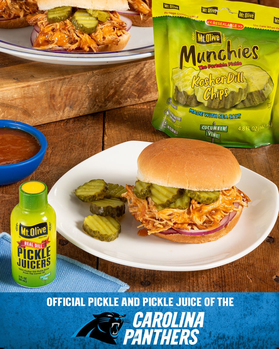 MtOlivePickles's tweet photo. Did you know Mt. Olive is the OFFICIAL PICKLE & OFFICIAL PICKLE JUICE of the Carolina @Panthers?
๐ Get our recipe for #GameDay Carolina Pickle-Brined BBQ Pulled Chicken!
๐ฅ Recipe: https://t.co/J6v9w86iCN
#keeppounding #tailgating #tailgaterecipe #carolinapanthers #carolina https://t.co/C0mTZCRBUK