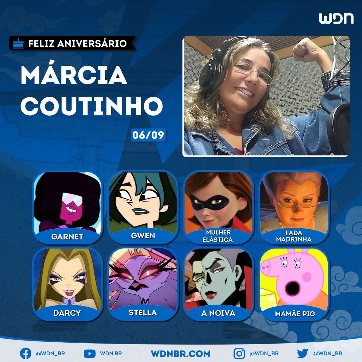 Voz da Mulher Elástica em Os Incríveis e da Garnet em Steven Universo, hoje é aniversário da maravilhosa dubladora Márcia Coutinho! Desejamos um dia inundado de comemorações e inúmeras realizações para essa icônica voz brasileira! 🥳🎁🎊🎂