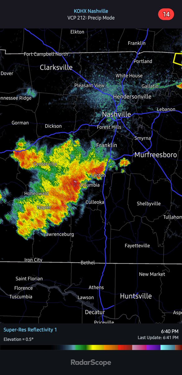 6:42pm | Watching this group of storms closely. Non severe at this time.