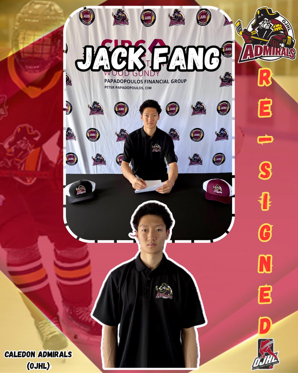 RE-SIGNED &amp; SEALED! ✍🏻🔐 Please Welcome Back, Jack Fang, an 07’ forward, to the Caledon Admirals, for the 2025/2026 <a href="/OJHLOfficial/">OJHL</a> season‼️👀 
•
•
#AdmiralsHockey #StandByTheAdmirals #TrustTheProcess #OJHL #JuniorA #Signed #Returning #Forward #Hockey