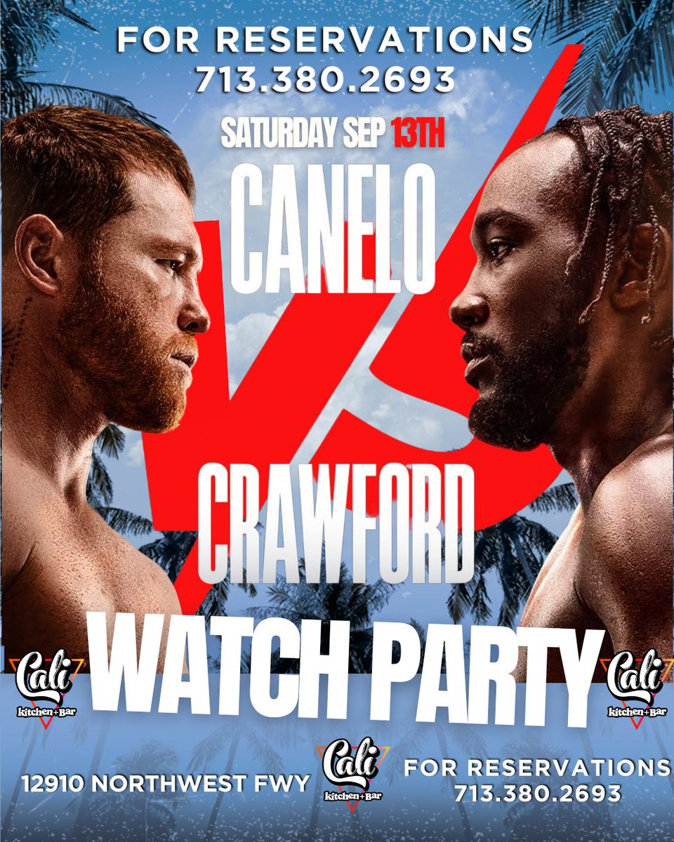 🥊 Canelo vs Crawford LIVE at CALI HTX!
 🍾 Bottle specials, 🔥 happy hour pricing, 🍔 food deals
 📺 60 TVs + surround sound
 🚨 Reservations WILL sell out — secure your table now!
#FightNight #Houston