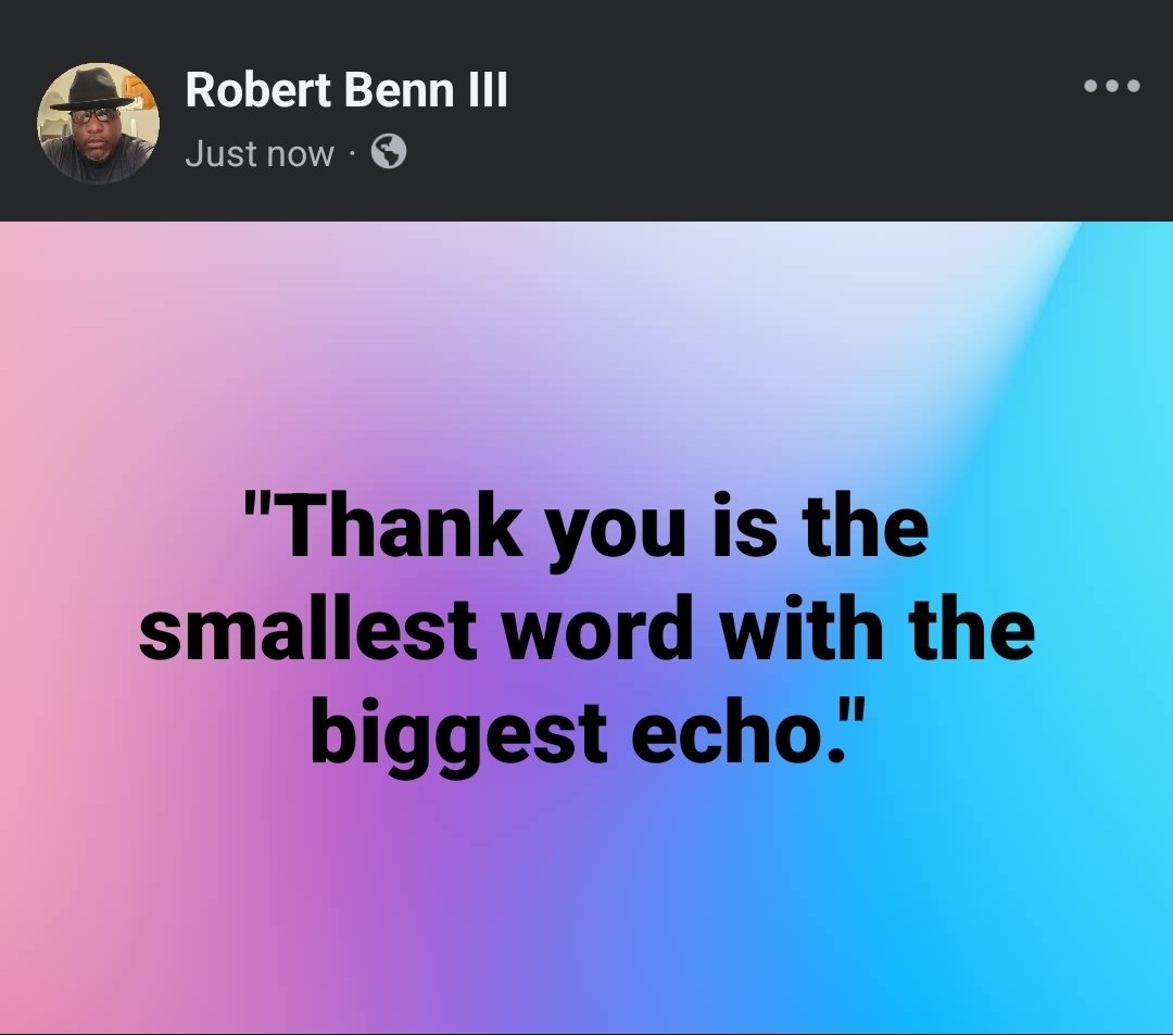 Benn1Actor's tweet photo. #Bobbyisms Quotes of the day. It's ok to say thank you. @FINALLEVEL @GuyFieri @kirkfranklin @MsVivicaFox @bonniebell @ClubShayShay @RealBillDuke @SterlingKBrown @BrianCOHalloran @zachbraff https://t.co/hDmagcQ0uI