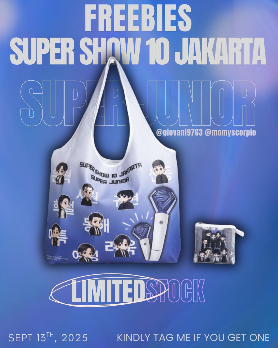 FREEBIES ALERT❕

Super Show 10 in Jakarta freebies 💙✨

Likes &amp; RTs are appreciated!
📍 ICE BSD
🗓️ 13 September 2025
❗ Limited stock

🔹 jangan lupa tag aku kalau kamu berhasil dapet ya!

Lokasi aku drop di hari H😊
See you soon, ELF!💙 

#SS10inJKT #SUPERJUNIOR #SUPERSHOW10
