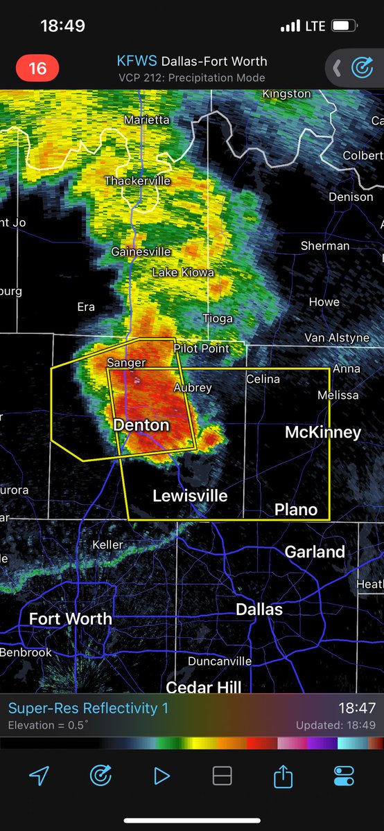 An additional SEVERE THUNDERSTORM WARNING has been issued for much of eastern Denton County until 7:45 pm. 

Hazards associated with this system include 65 mph winds and nickel sized hail. 

Radar image captured at 6:49 pm.