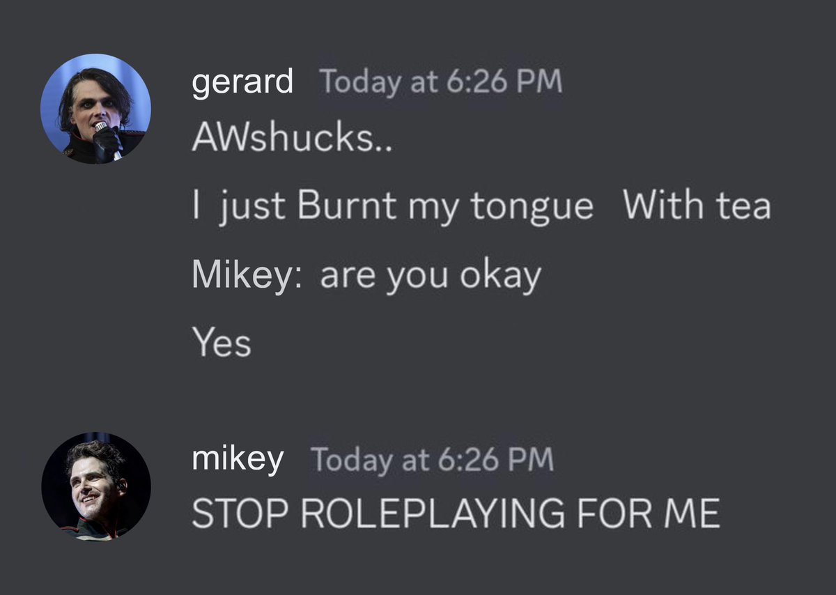 gerard attempting to get mikey to be in character: