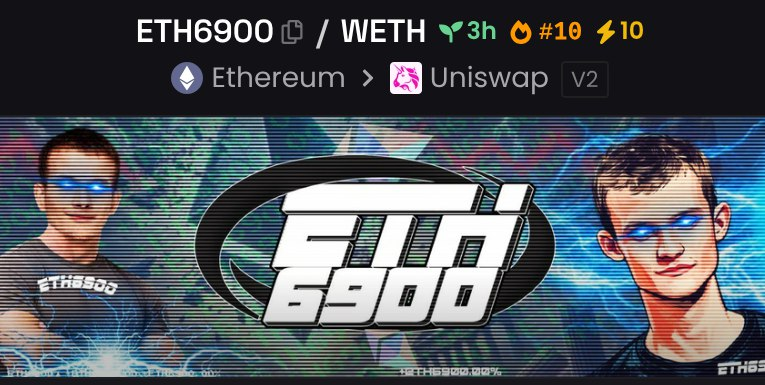 eth6900_coin's tweet photo. 🔥 ETH6900 has just entered Ether Dexscreener hot pairs
Token: #ETH6900
Telegram: https://t.co/RAeq8JGbNw
Dexscreener: 0x8dc...B6b88 (https://t.co/BbM8LmfS3c) https://t.co/crh8cfWf3Q