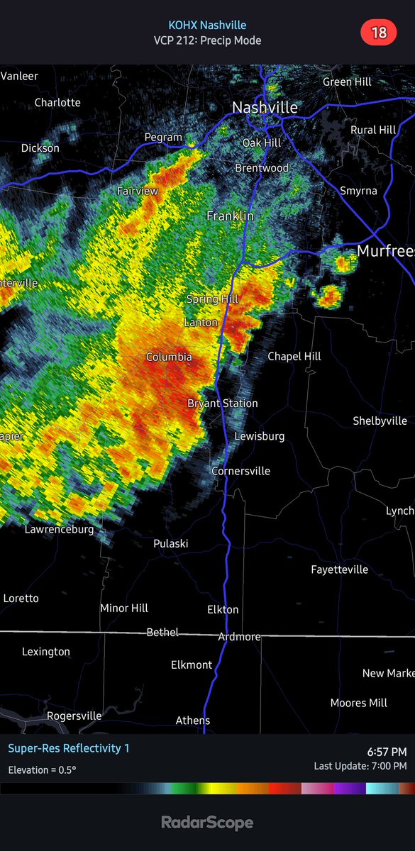 7pm | Outflow boundary approaching. Expect windy conditions, small hail possible and heavy rain. No severe at this time.