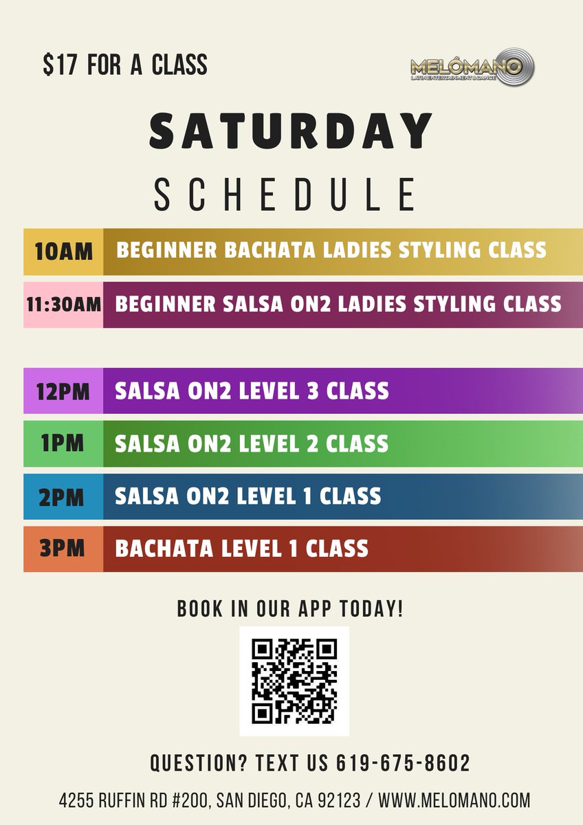 Melomano_Inc's tweet photo. SATURDAYS WITH DIANA! @DianaTrigo ✨
Join our New Ladies Styling Lesson Plans every Saturday and learn how to move with more confidence, flavor, and style! 💃

•10:00AM – Beginner Bachata Styling! Lesson plan ⬇️
Body roll break down!

•11:30AM – Beginner Salsa Styling! Lesson plan ⬇️
Left turn and full right with styling! Bonus: Grapevines and Hip rolls!

📍At Melómano Studio | $17/class
See you Saturday!! 🔥🥰😍

📱Questions? Text Diana, 310-600-2446

👉Check the rest of the Saturday Schedule!🙌🏻

#MelomanoEnt #LadiesBachata #LadiesSalsa #Bachata #Salsa #Sisterhood #Dance #PositiveVibes #SanDiegoSalsa #SanDiegoBachata #Confidence #Dance #SalsaDance #BachataDance #Styling #BodyMovement