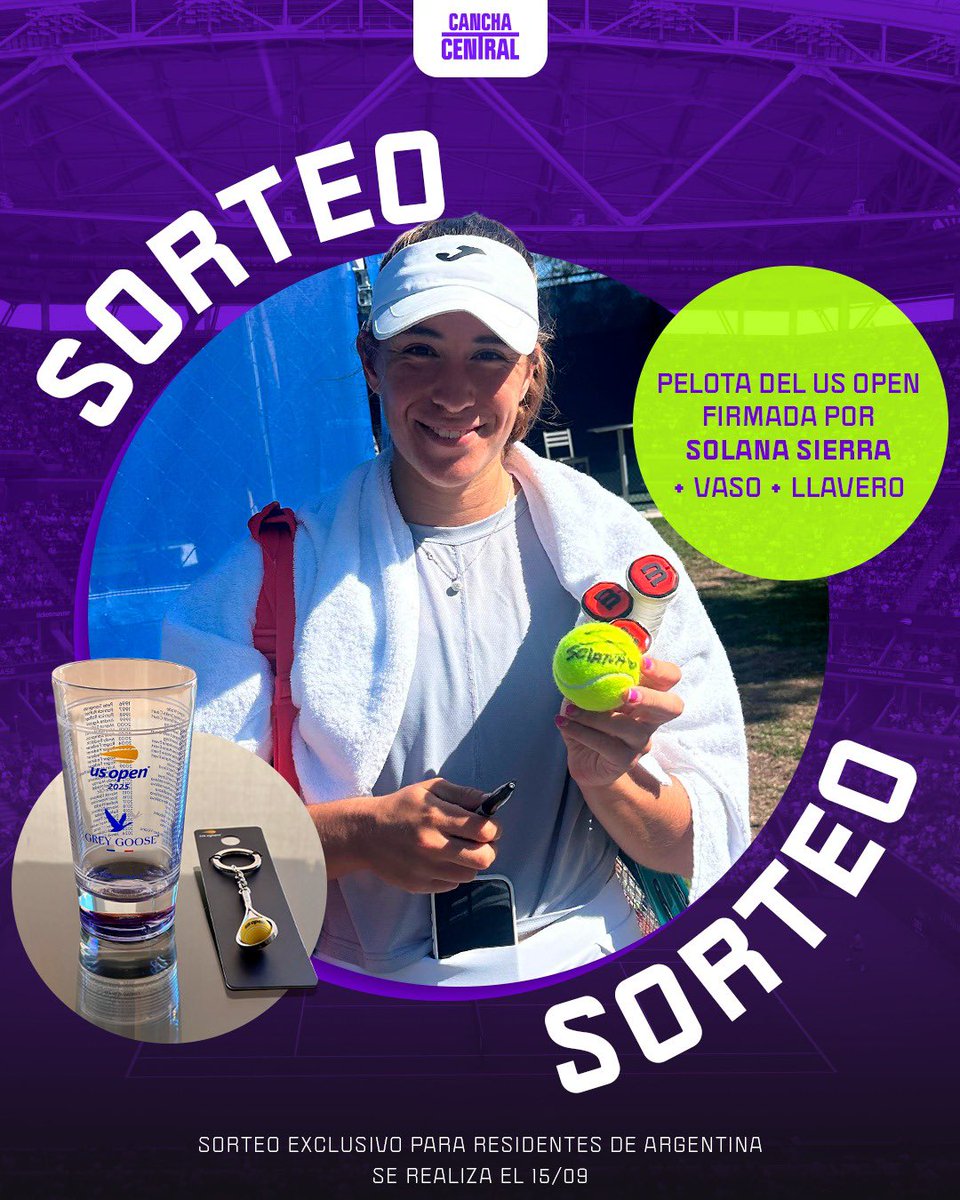 🚨🚨¡¡SORTEO DEL US OPEN!!🗽

Sorteamos el vaso, un llavero y una pelota del torneo firmada por Solana Sierra.

Requisitos para participar:

✅Dar RT a esta publicación y seguirnos

✅Residir en Argentina🇦🇷

👉Cancha Central se hace cargo del envío a todo el país.

Tenés tiempo