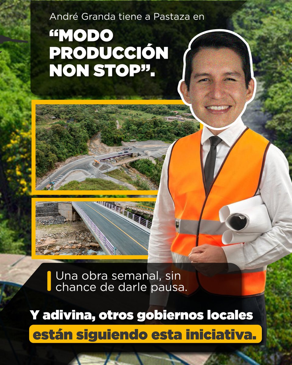 LaPosta_Ecu's tweet photo. ¡Pastaza está en racha!
36 semanas, 36 obras sin parar. La última: un puente sobre el río Tigre en el cantón Mera ,
con jaguar de 4 metros incluido. Eso es lo que hace la Prefectura de Pastaza. @GadPastaza @andregrandag https://t.co/vBdGz7elQD