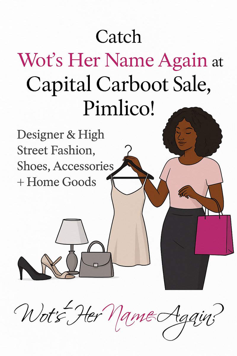 Wotshernameagai's tweet image. :

👗✨Wot’s Her Name Again? will be at @CapitalCarboot in Pimlico this Sunday, loves!
Selling designer &amp;amp; high street clothes, shoes, accessories + chic home goods you don’t want to miss! 🛍️
#CapitalCarboot #LondonFashion #PrelovedStyle #SustainableFashion #secondhandseptember
