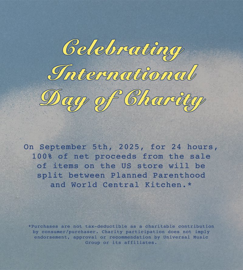 In celebration of International Day of Charity, 100% of net proceeds on Gracie’s US store will be split between Planned Parenthood and World Central Kitchen for the next 24 hours 💙
gracieabrams.lnk.to/store