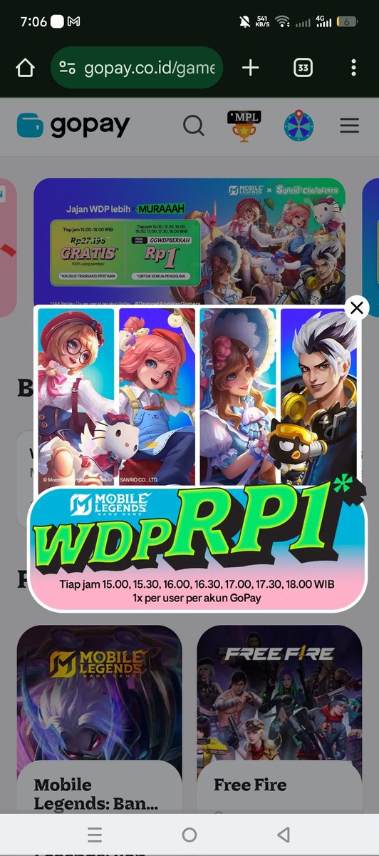 mlbbproplay's tweet image. Gess info hemat top up sanrio

Sanrio nanti udah ada jam 3

Gopay lagi ada WDP RP 1 setiap setengah jam pake kode GGWDPBERKAh dr jam 3-6 hari ini dan besok

Terus yang belum claim misi top up pertama, jgn lupa pake kode 3DMCUMA10RUPIAH buat 3 diamond 10 rupiah aja