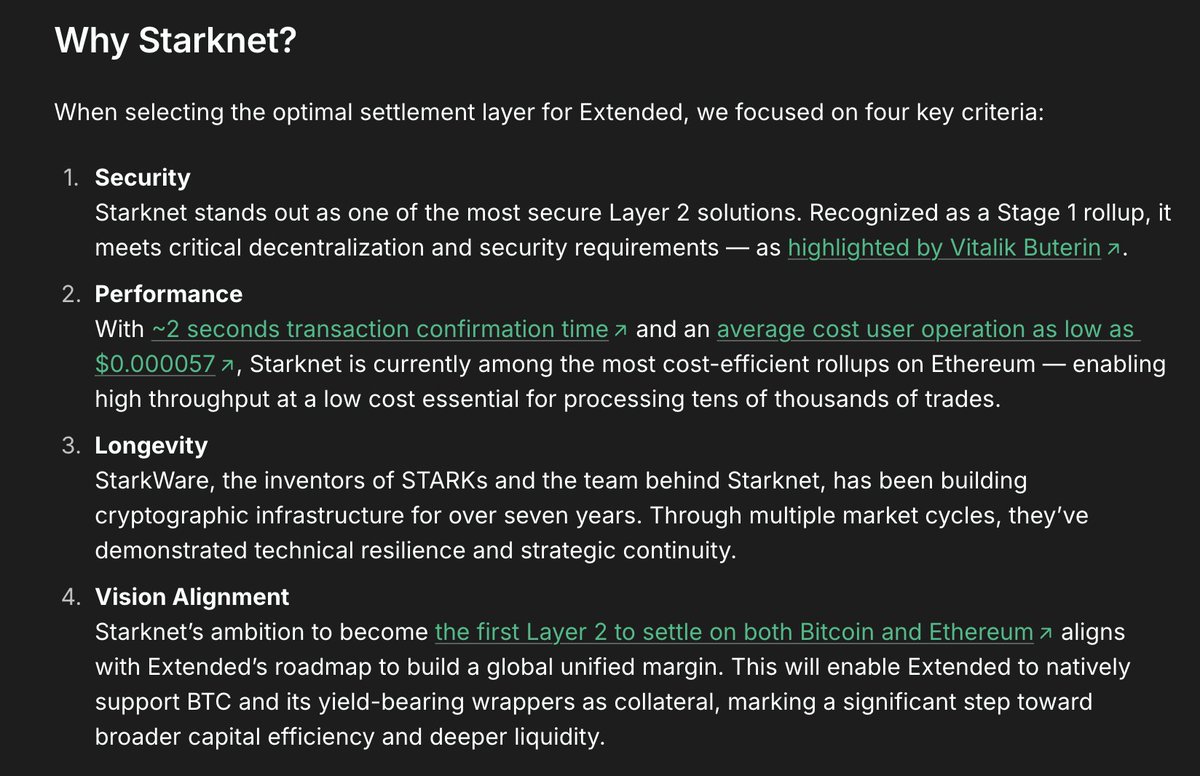 gengingola's tweet photo. In this modern era of perp dex, we've got a lot out there taking a lot from you than it gives. 

Recently, in a research mode, I came across this perp dex with lighter infrastructure and unbelievably low fees built on an advanced technology Blockchain. 

🔄 @extendedapp is a perp dex built on Starknet by a world renowned payment solution company @RevolutApp.

 They are currently running a trading campaign that spans from September 2-9 and intend to reward active users with a whopping $25k worth of $STRK. 

⤵️https://t.co/8VFAqGH75K

⤵️https://t.co/glLi54HHR2 

Why did @extendedapp choose to build on Starknet⤵️⤵️⤵️